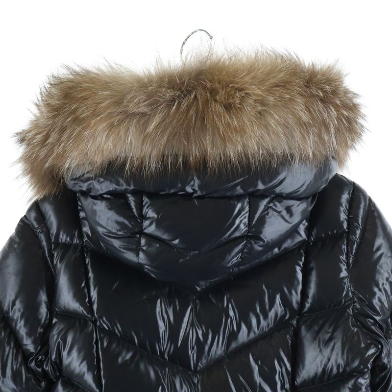 Moncler Fulmarus Patch Logo Fur Hooded Zip Up Long Jacket Coat Black