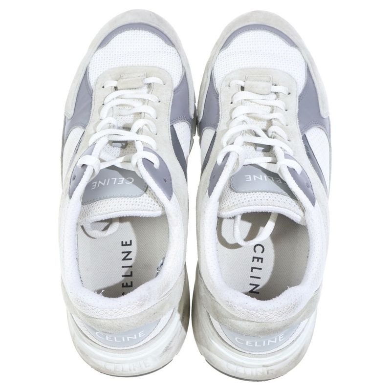 Celine Lace Up Low Cut Sneakers White Gray