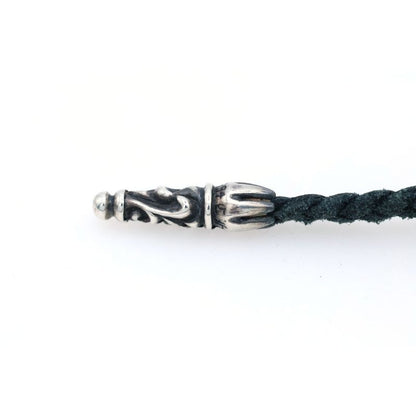 Chrome Hearts Leather Braid Scroll Necklace Black Silver