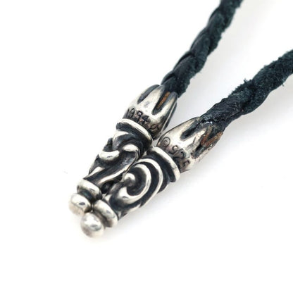 Chrome Hearts Leather Braid Scroll Necklace Black Silver