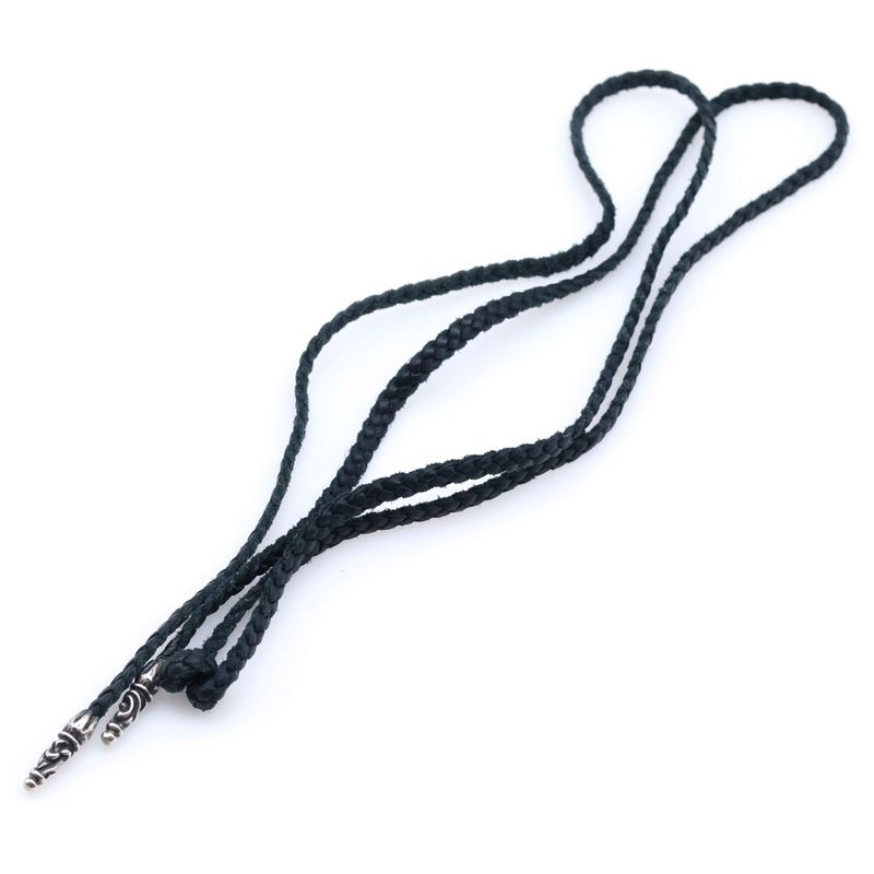 Chrome Hearts Leather Braid Scroll Necklace Black Silver