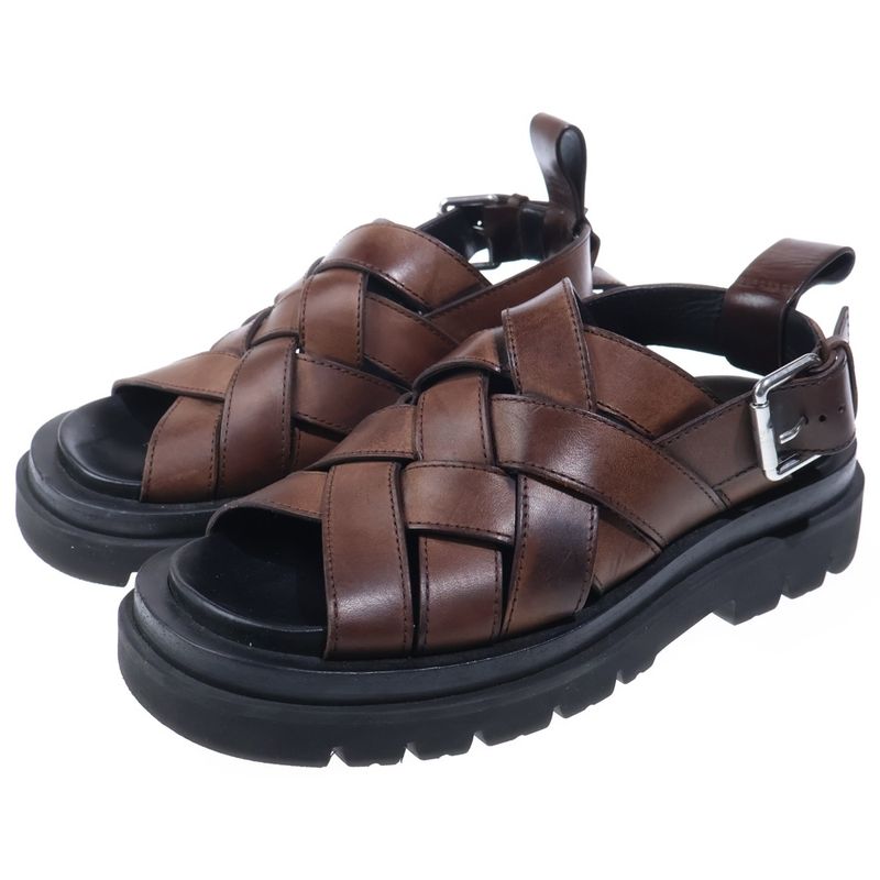 Bottega Veneta Intrecciato Lug Strap Leather Sandals Brown Black