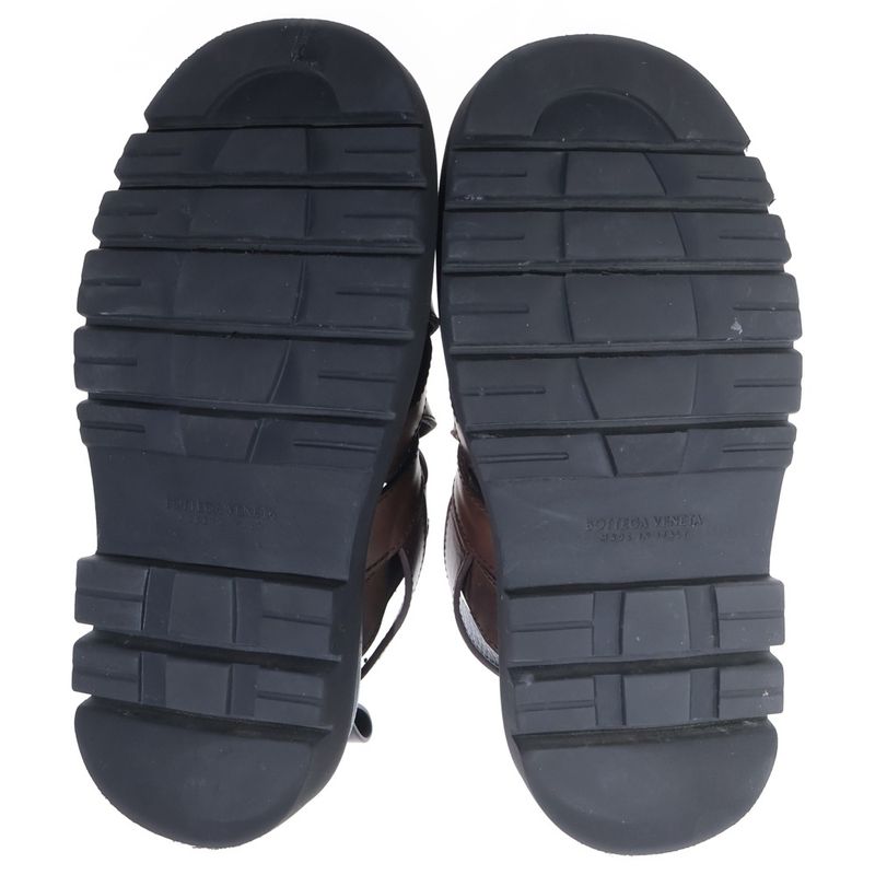 Bottega Veneta Intrecciato Lug Strap Leather Sandals Brown Black