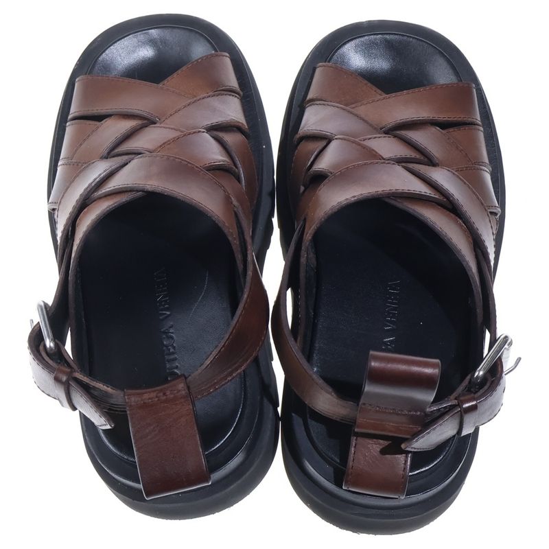 Bottega Veneta Intrecciato Lug Strap Leather Sandals Brown Black