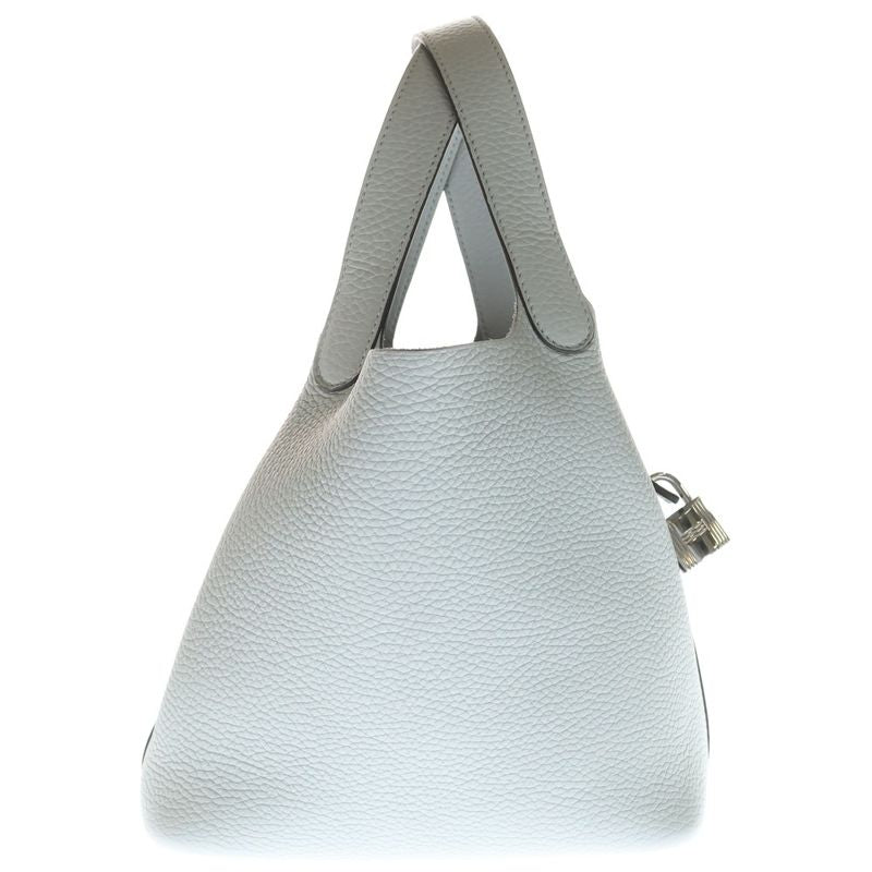 Hermes Picotin Lock PM Taurillon Clemence Blue Glacier Silver Handbag Gray