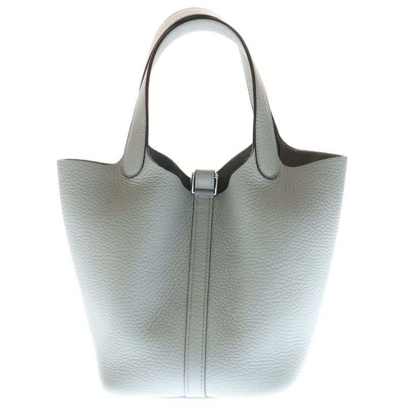 Hermes Picotin Lock PM Taurillon Clemence Blue Glacier Silver Handbag Gray