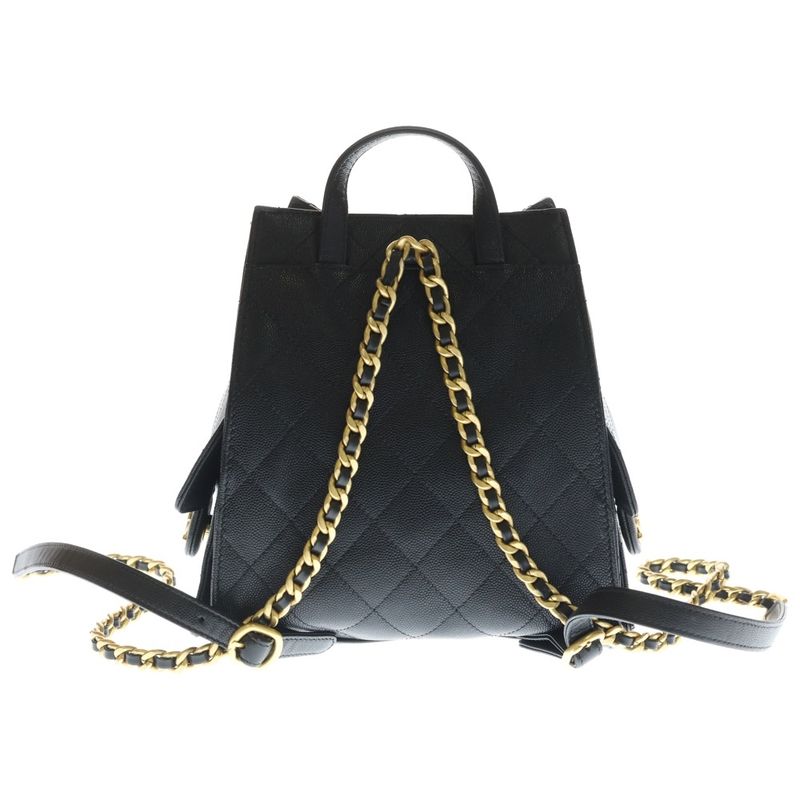 Chanel 25 Backpack Leather Chain Black Gold