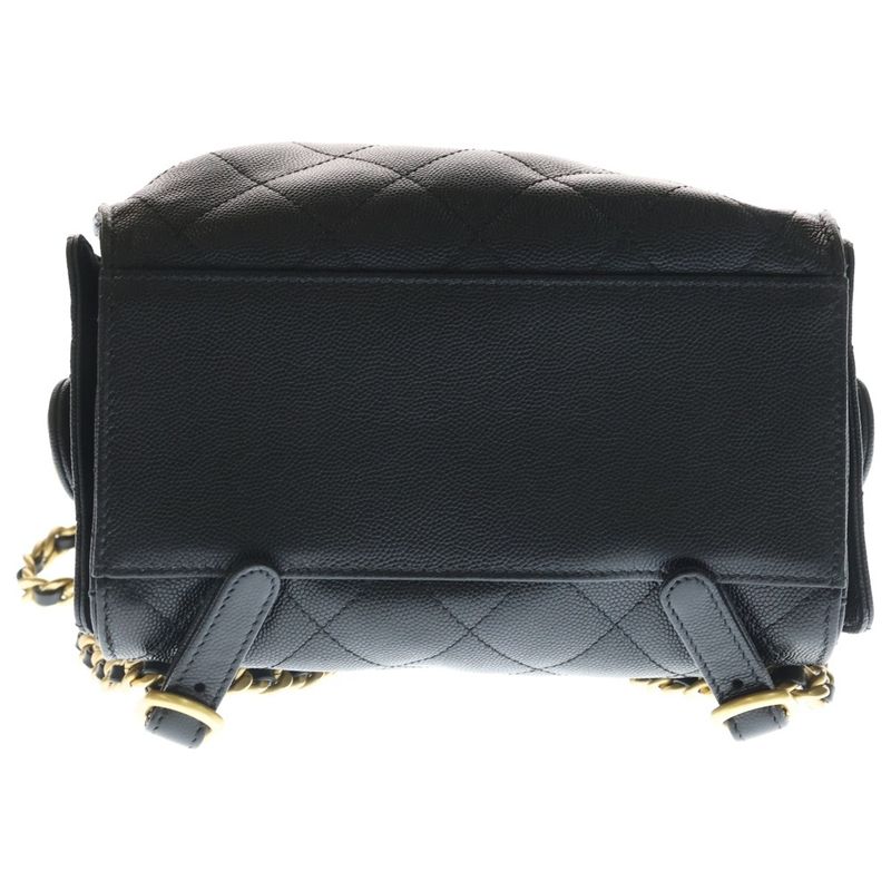 Chanel 25 Backpack Leather Chain Black Gold