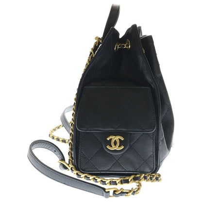 Chanel 25 Backpack Leather Chain Black Gold