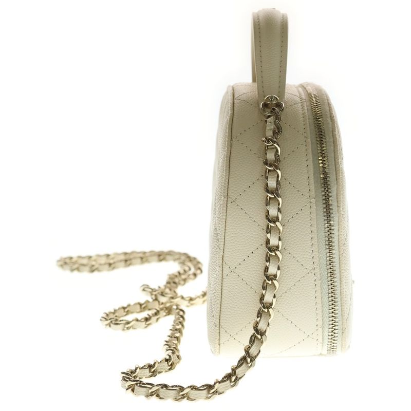 Chanel Quilted Caviar Leather Chain Clutch Shoulder Bag Beige