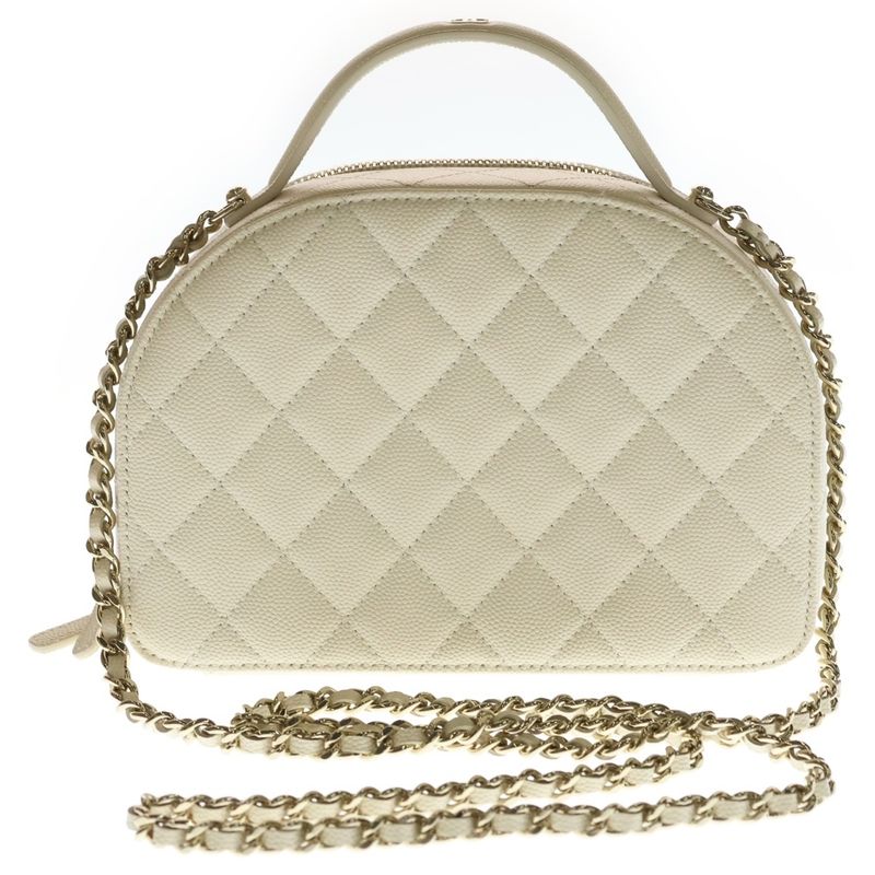 Chanel Quilted Caviar Leather Chain Clutch Shoulder Bag Beige