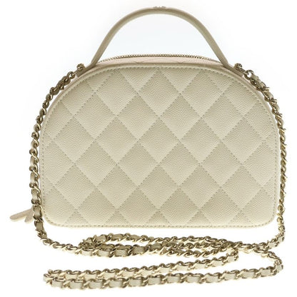 Chanel Quilted Caviar Leather Chain Clutch Shoulder Bag Beige