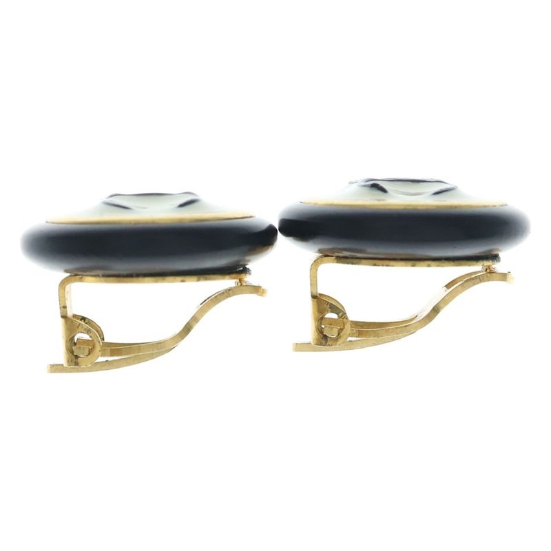 Chanel CC Logo Earrings Black White Gold
