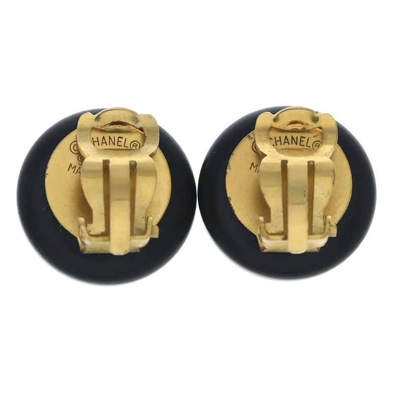 Chanel CC Logo Earrings Black White Gold
