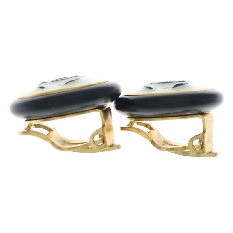 Chanel CC Logo Earrings Black White Gold