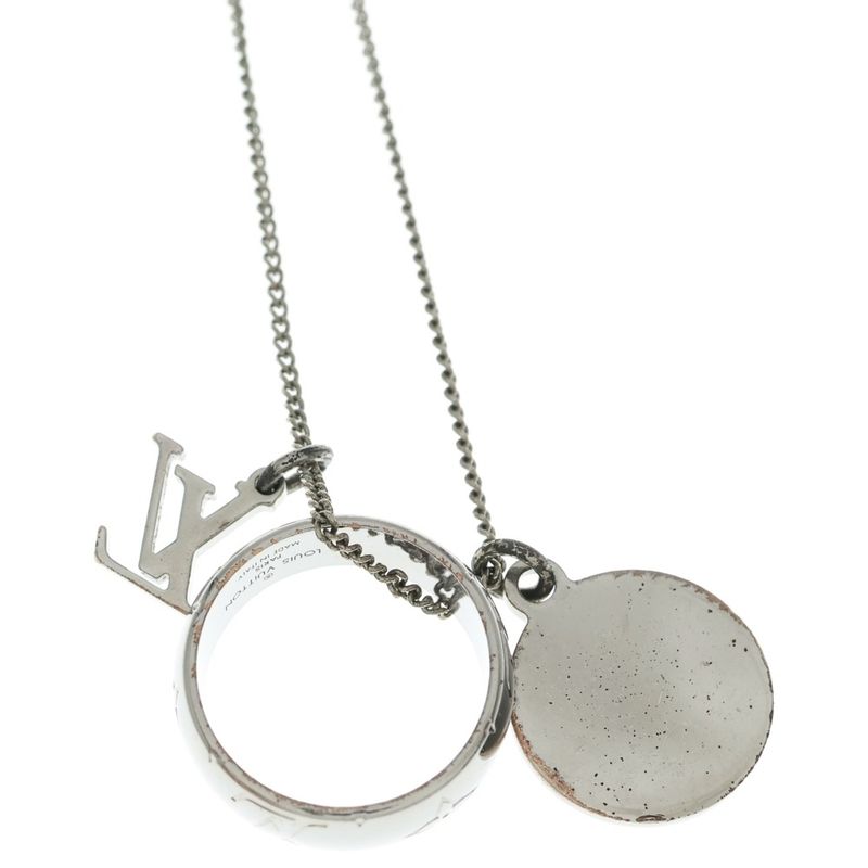 Louis Vuitton Monogram Ring Necklace Pendant Chain Silver