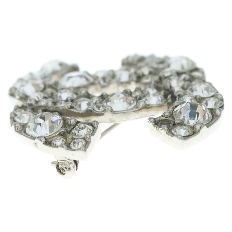 Chanel CC Logo Rhinestone Brooch Pin Badge Silver