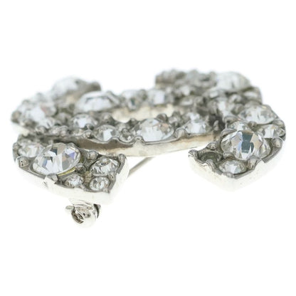 Chanel CC Logo Rhinestone Brooch Pin Badge Silver