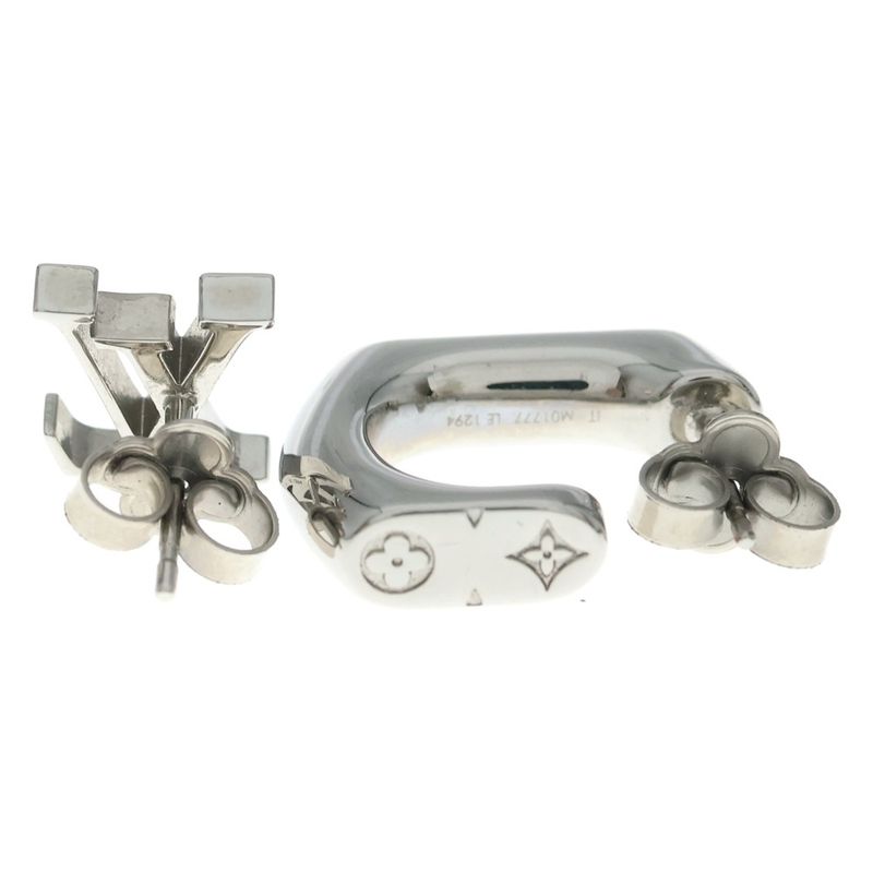 Louis Vuitton Monogram Chain Hoop Earrings Silver
