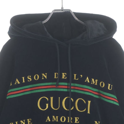 Gucci Chenille Embroidered Velvet Hoodie Pullover Black Sweater