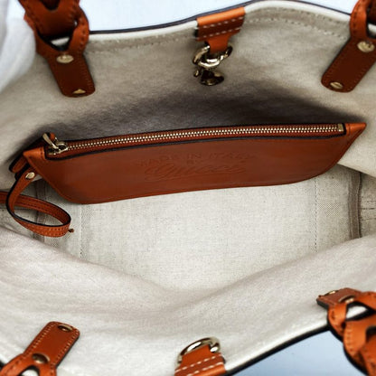 Gucci Gucc Tote Diamante Leather Canvas Orange
