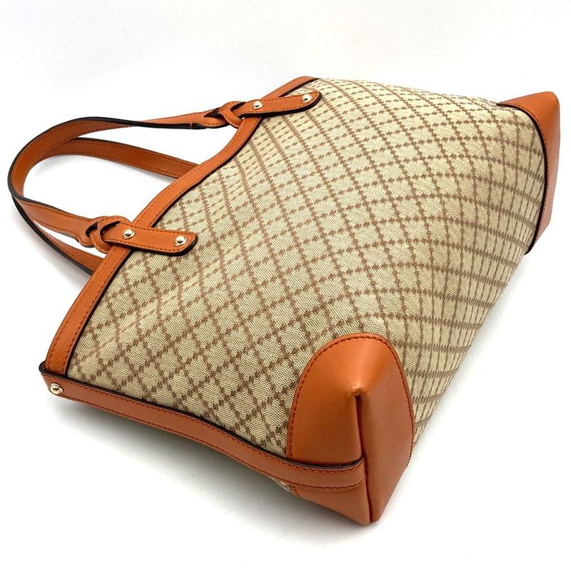 Gucci Gucc Tote Diamante Leather Canvas Orange