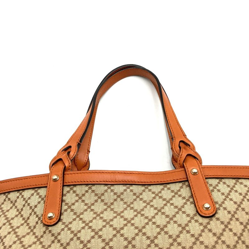Gucci Gucc Tote Diamante Leather Canvas Orange