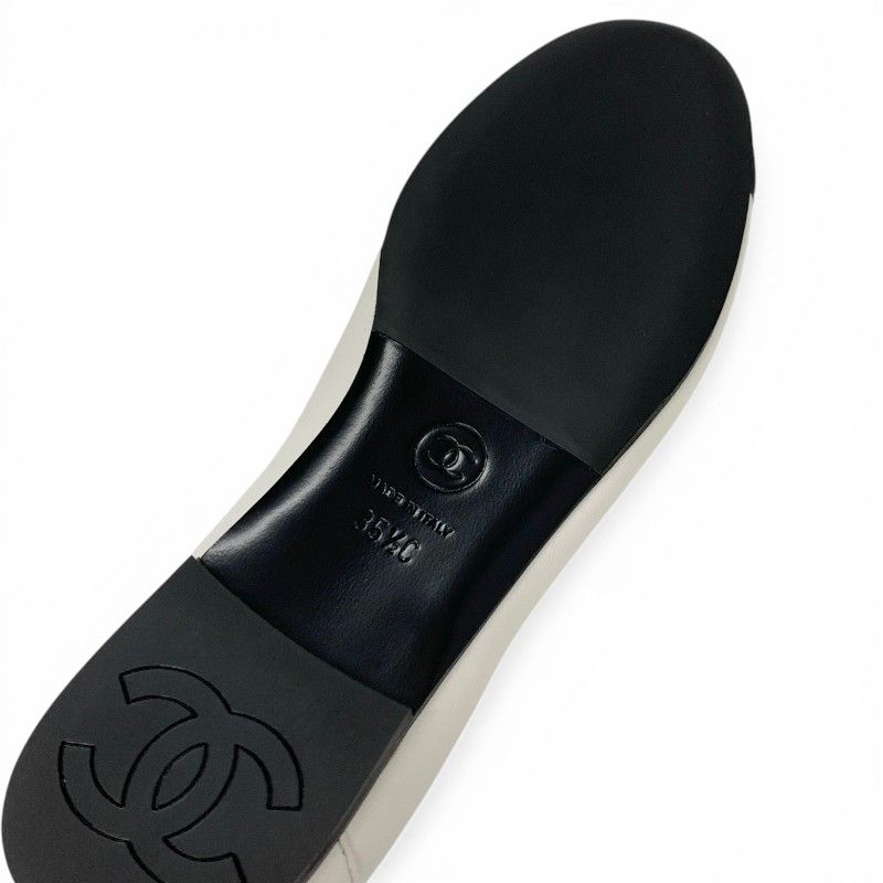 Chanel Loafers Leather Shoes White Black CC Logo Bicolor Flat