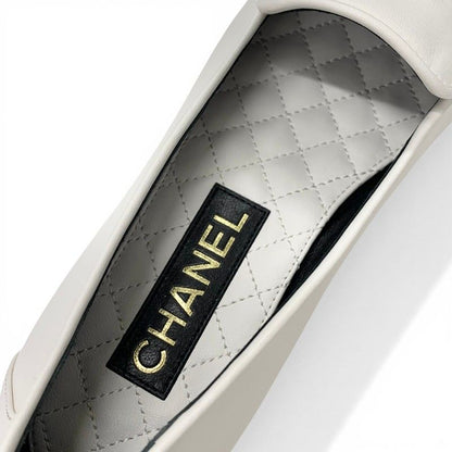 Chanel Loafers Leather Shoes White Black CC Logo Bicolor Flat