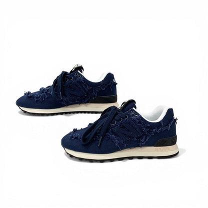 Miu Sneakers Shoes Denim Navy New Balance Collaboration 574 Logo Fringe