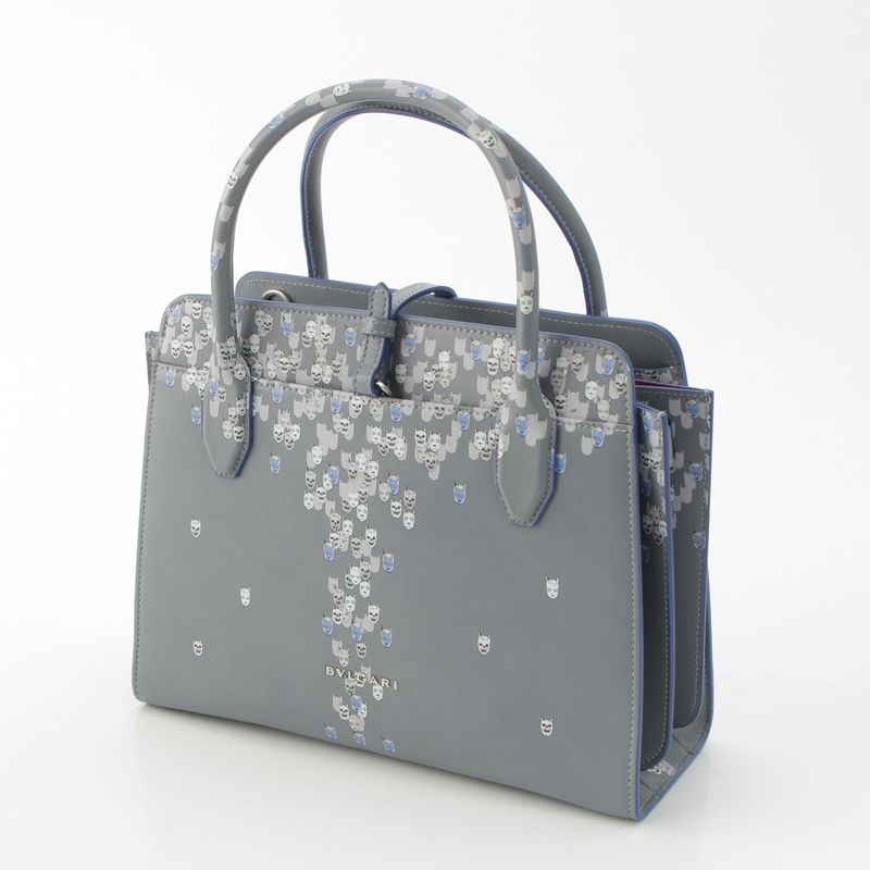 Bvlgari Grain Calf Leather Hirohiko Araki Jojo Alba Handbag Gray