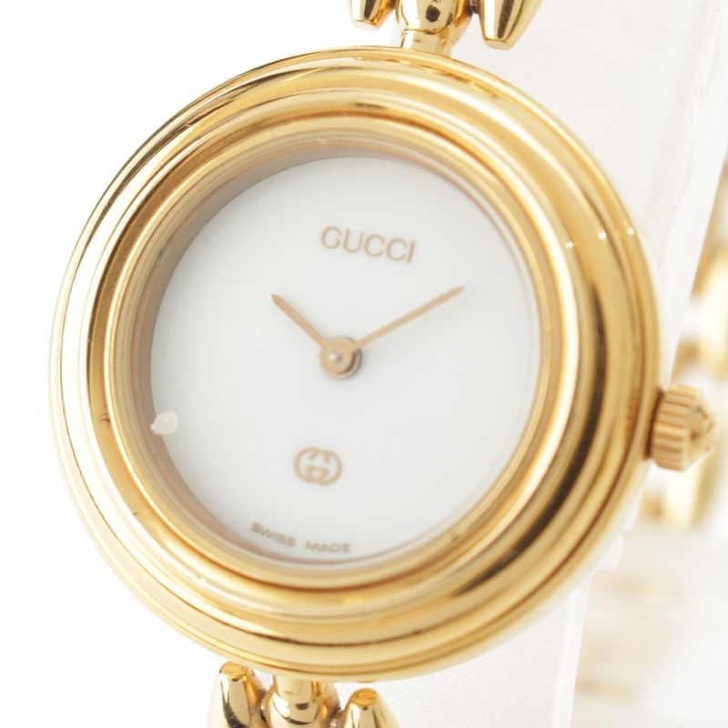 Gucci Change Bezel 5 Watch Quartz White Dial 11 12 Gold
