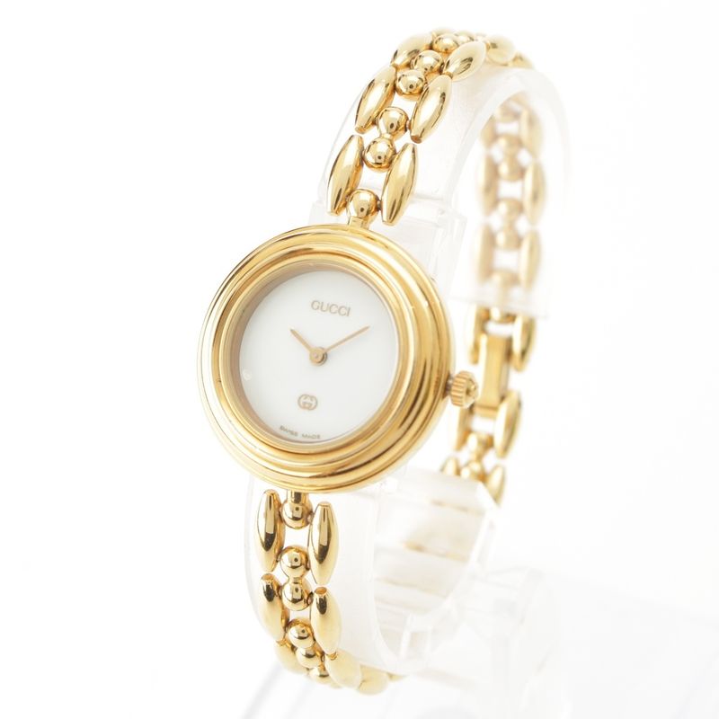 Gucci Change Bezel 5 Watch Quartz White Dial 11 12 Gold