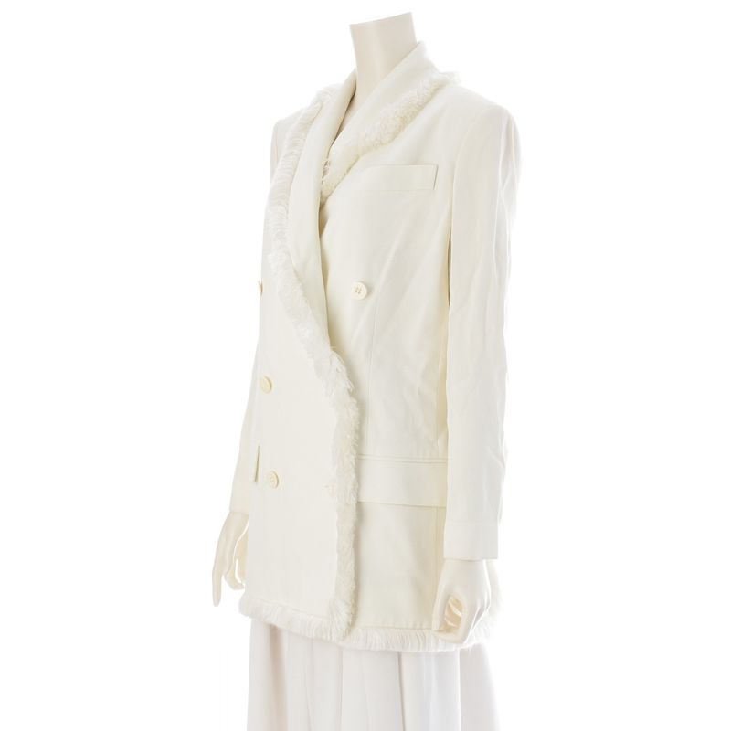 Dior Galliano Era Silk Vintage Fringe Double Breasted Tailored Jacket White 38