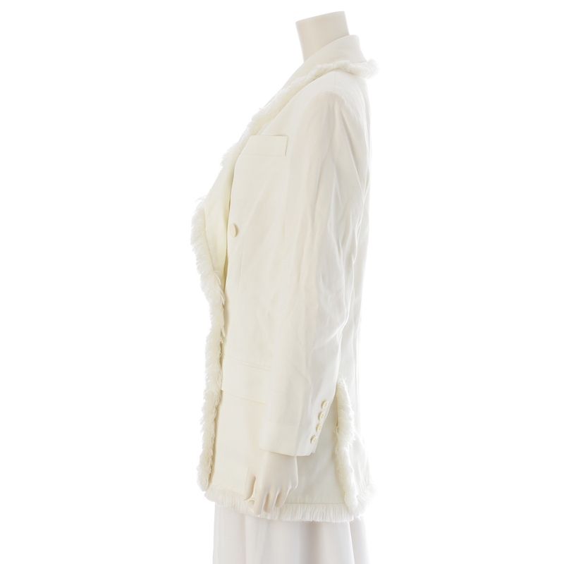 Dior Galliano Era Silk Vintage Fringe Double Breasted Tailored Jacket White 38