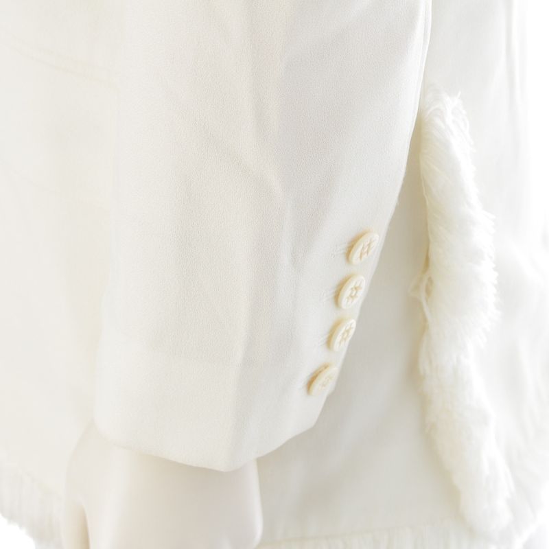 Dior Galliano Era Silk Vintage Fringe Double Breasted Tailored Jacket White 38