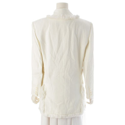 Dior Galliano Era Silk Vintage Fringe Double Breasted Tailored Jacket White 38