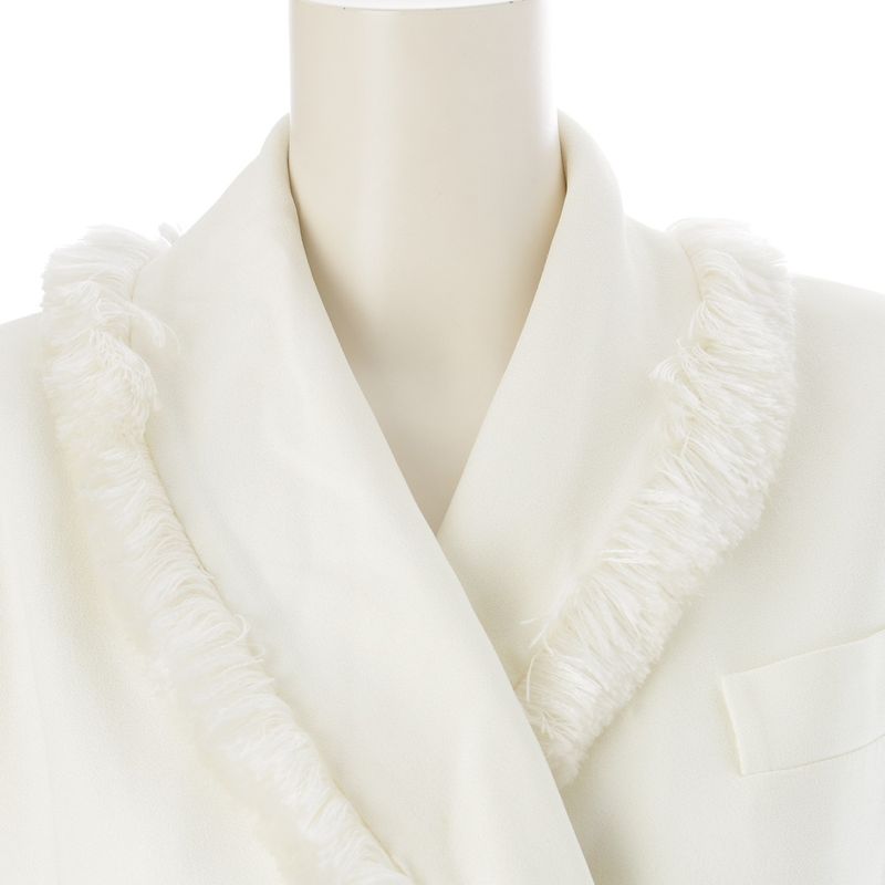 Dior Galliano Era Silk Vintage Fringe Double Breasted Tailored Jacket White 38