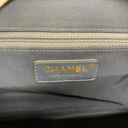 Chanel Shoulder Bag Navy Gold CC Logo Chevron Stitch Double Chain
