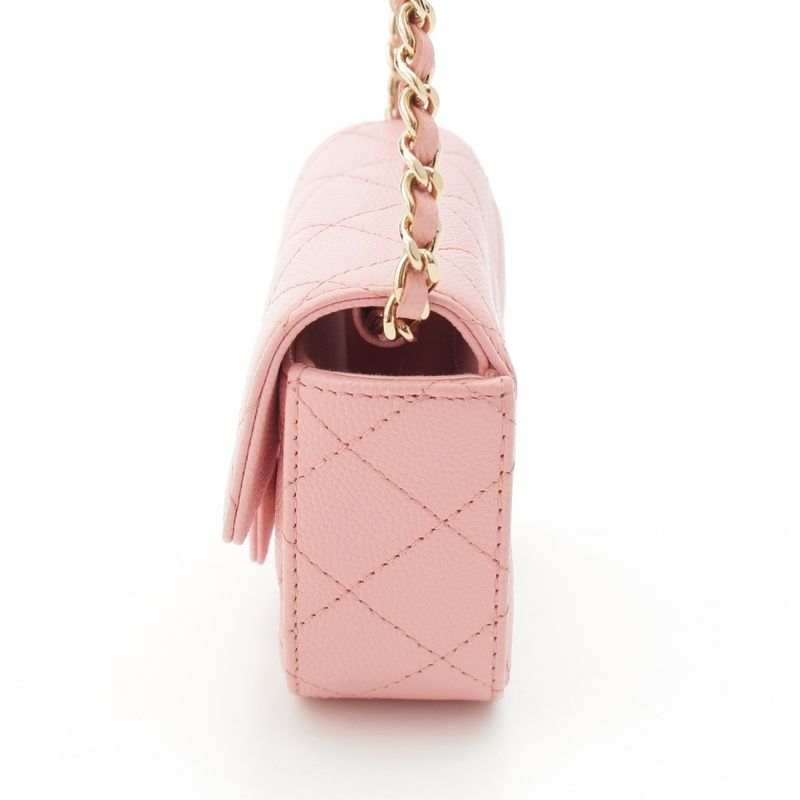 Chanel Caviar Leather Clutch Chain Pouch Quilted Shoulder Bag Pink