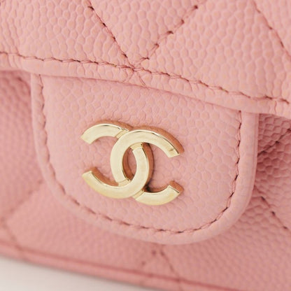 Chanel Caviar Leather Clutch Chain Pouch Quilted Shoulder Bag Pink