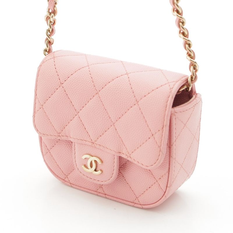 Chanel Caviar Leather Clutch Chain Pouch Quilted Shoulder Bag Pink