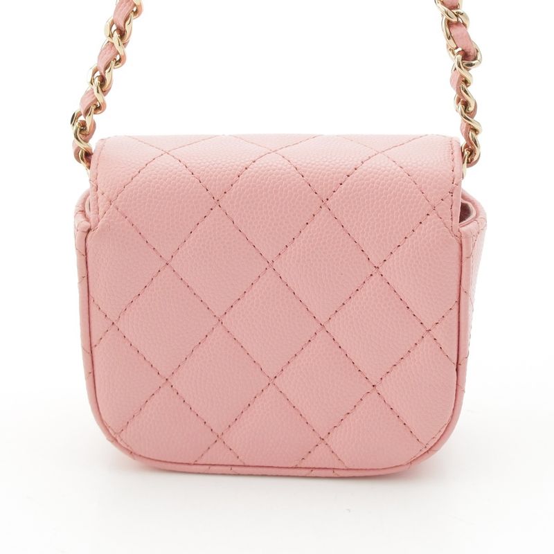 Chanel Caviar Leather Clutch Chain Pouch Quilted Shoulder Bag Pink