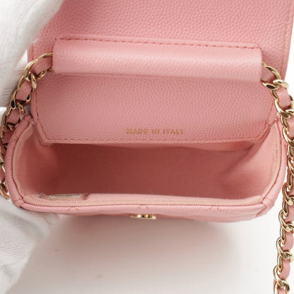 Chanel Caviar Leather Clutch Chain Pouch Quilted Shoulder Bag Pink