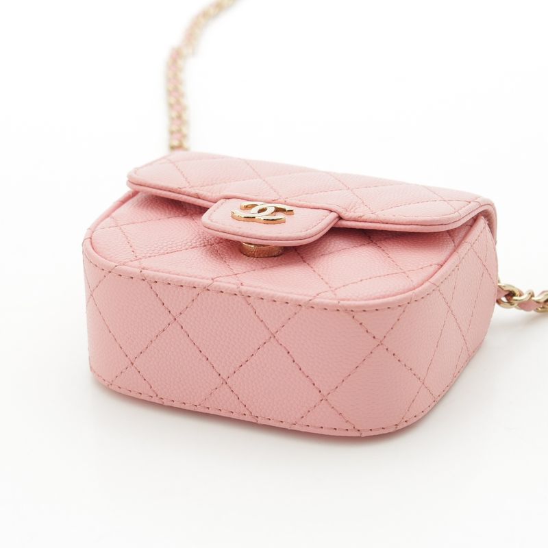 Chanel Caviar Leather Clutch Chain Pouch Quilted Shoulder Bag Pink