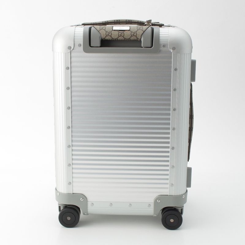 Gucci Fpm GG Supreme Canvas Aluminum Trolley Cabin Carry Case Suitcase Silver