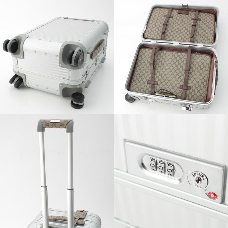 Gucci Fpm GG Supreme Canvas Aluminum Trolley Cabin Carry Case Suitcase Silver