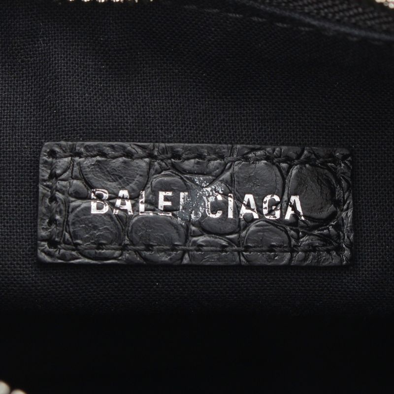 Balenciaga Luca Gorge XS Leather Croco Embossed Rhinestone Shoulder Bag Black
