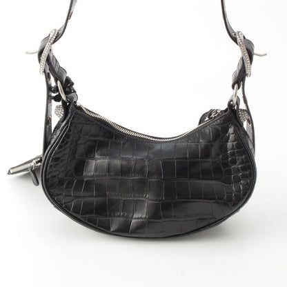Balenciaga Luca Gorge XS Leather Croco Embossed Rhinestone Shoulder Bag Black