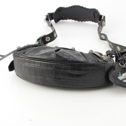 Balenciaga Luca Gorge XS Leather Croco Embossed Rhinestone Shoulder Bag Black